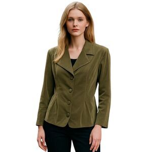 Cimmaron Plus Womens Sz 24W? Green Solid Long Sleeve Vtg Blazer Jacket